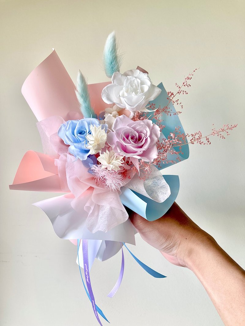 糖果童话风永生花束-520/七夕情人节/教师节礼物/永生玫瑰花 - 干燥花/捧花 - 植物．花 粉红色