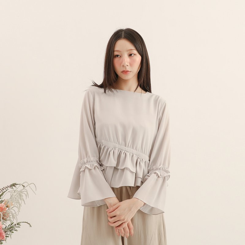 Dewdrop_初露皱折上衣_25AF002_浅灰 - 女装衬衫 - 其他材质 灰色
