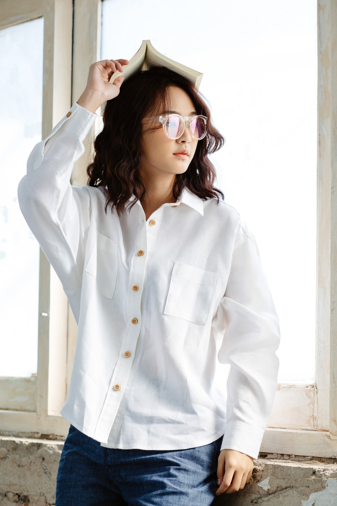 亚麻制宽松衬衫-白色 - 女装衬衫 - 棉 白色
