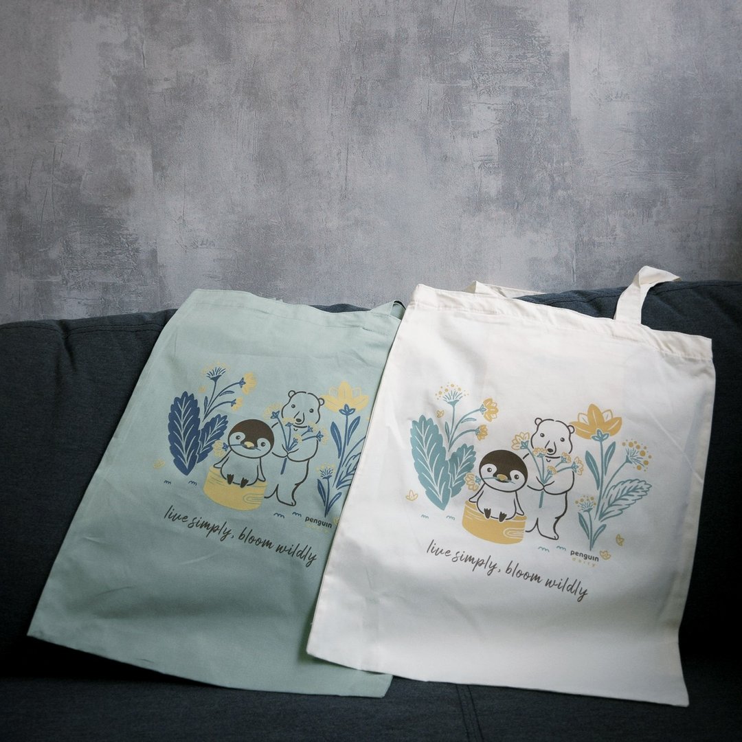 动物布袋 | 企鹅与棕熊 A3 tote bag - 侧背包/斜挎包 - 尼龙 