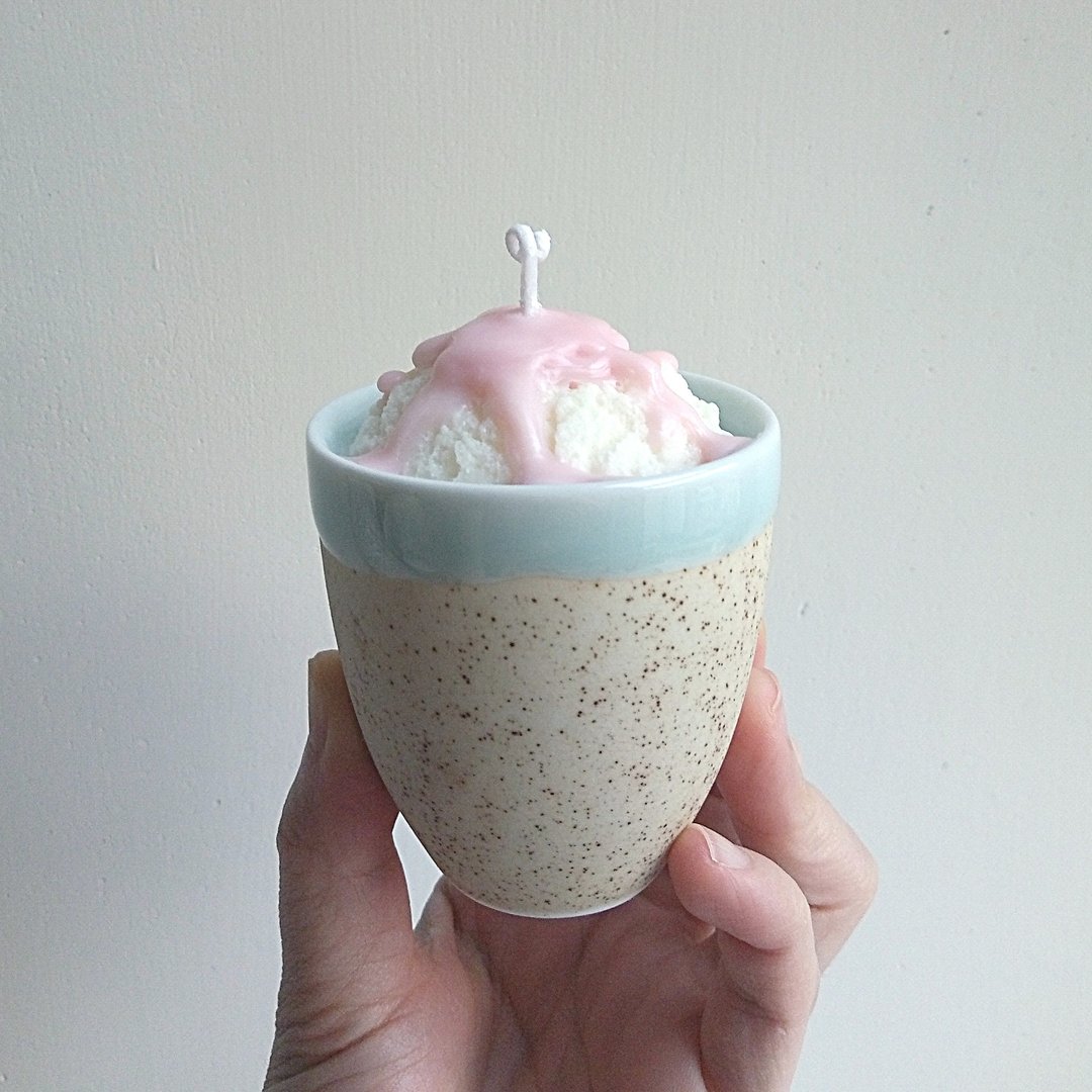 冰淇淋雪糕造型 | 香氛精油天然大豆蜡烛  草莓苹果 水果甜点 - 蜡烛/烛台 - 蜡 粉红色
