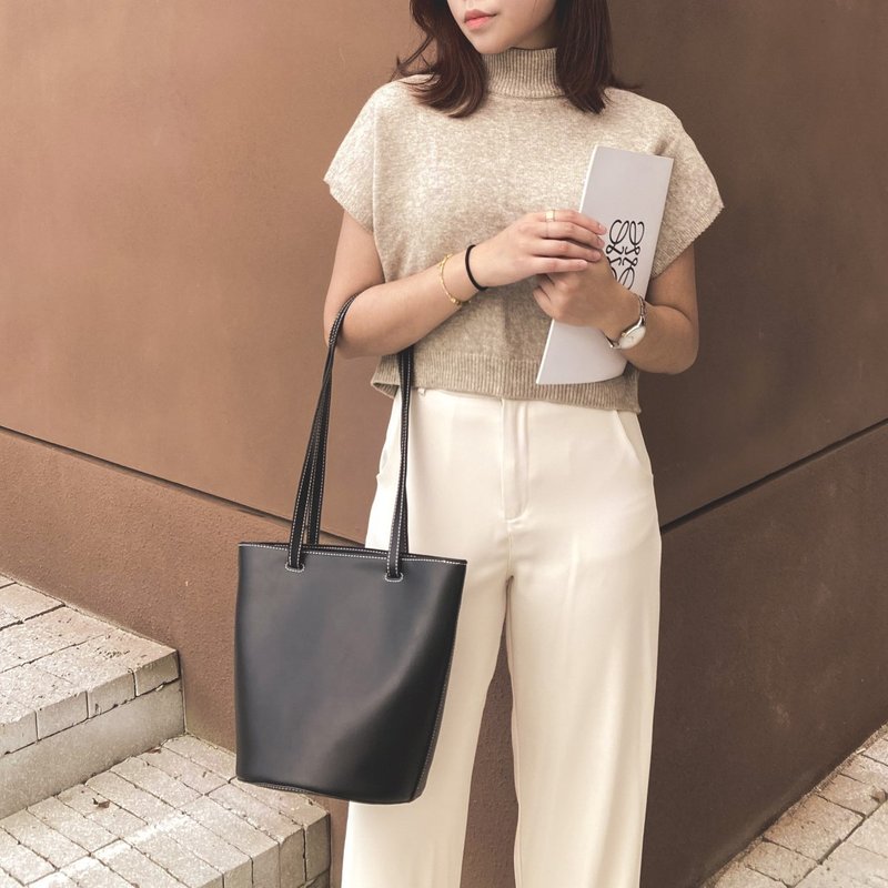 纯色单肩托特包-经典黑 - 手提包/手提袋 - 人造皮革 