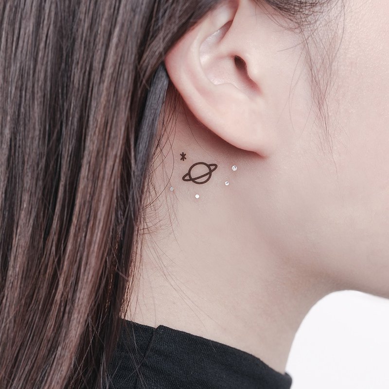 钻石银纹身贴纸 - 宇宙星尘  星球 月亮 闪电 星星 银色刺青 2入 - 纹身贴 - 纸 银色