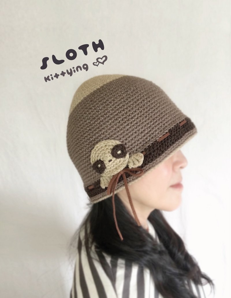 Sloth Crochet Baby Hat & Footwear - Sloth Tie Sandals Booties - Sloth Beanie - 帽子 - 棉．麻 咖啡色