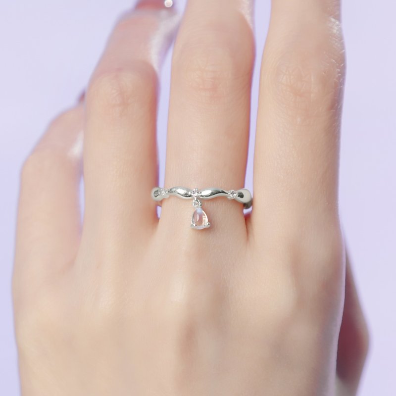 海洋联名 | 月光石 托帕石 S925纯银 | 水色凝珠戒指 - 戒指 - 水晶 蓝色