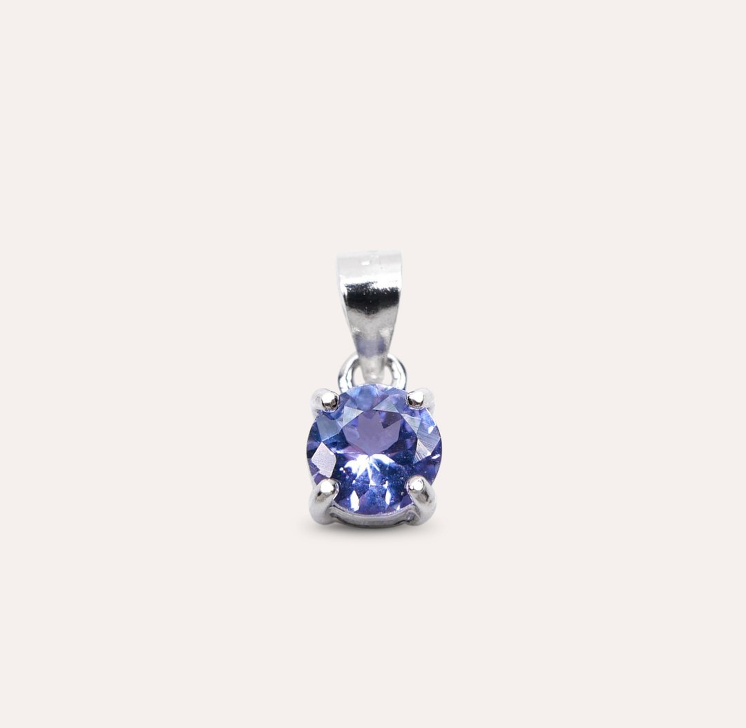 安珠 丹泉石 蓝色 圆形 5mm  坠子 经典系列 Round P 宝石银饰 - 项链 - 银 蓝色