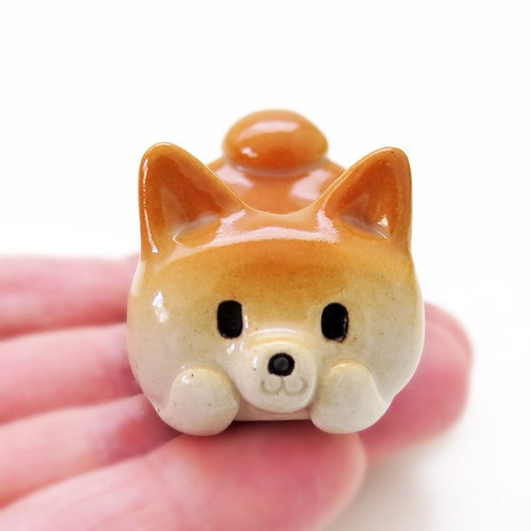 Ceramics figurine "A pen rest of Shiba Inu type NEW 1" Shiba white workshop - 摆饰 - 陶 