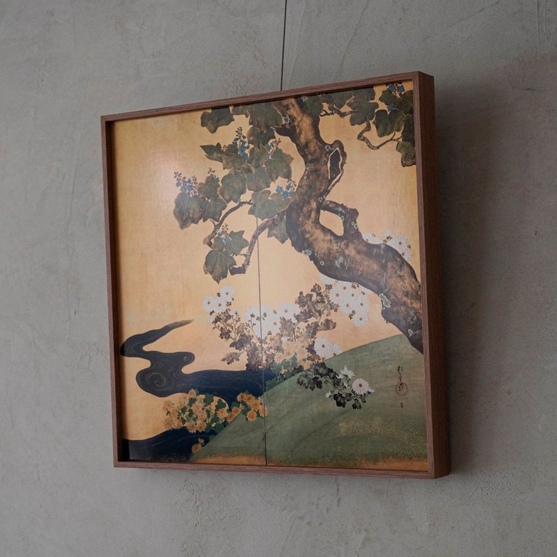 【日本琳派 / 艺术挂画】酒井抱一 | 方形作品 | 桐菊流水屏风 - 海报/装饰画/版画 - 纸 