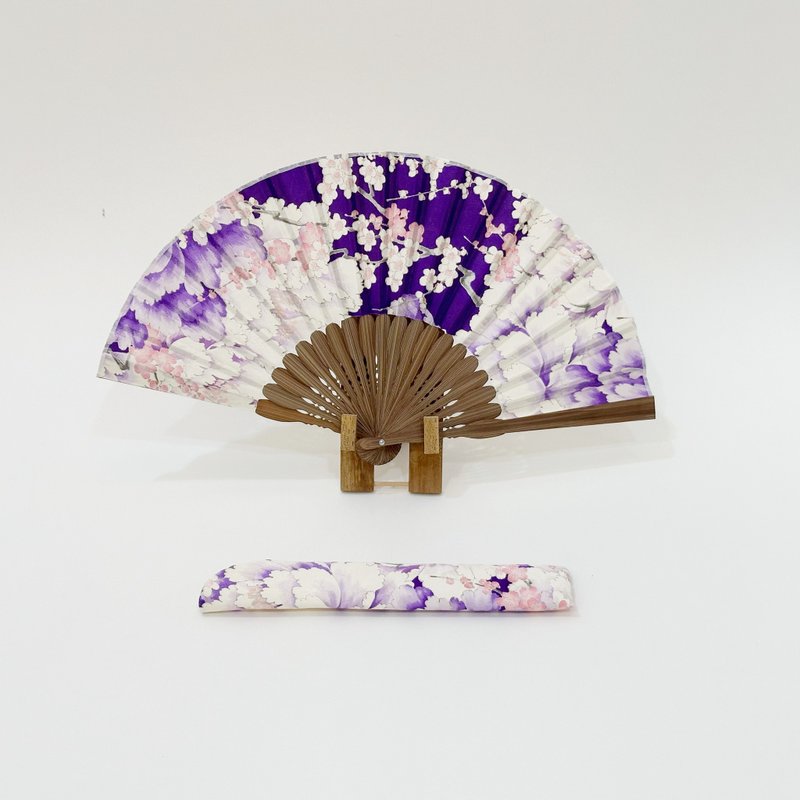 和服扇 由古董丝绸和服制成 由日本京都的工匠手工制作 独一无二 完美的礼物 #56 - 扇子 - 丝．绢 紫色