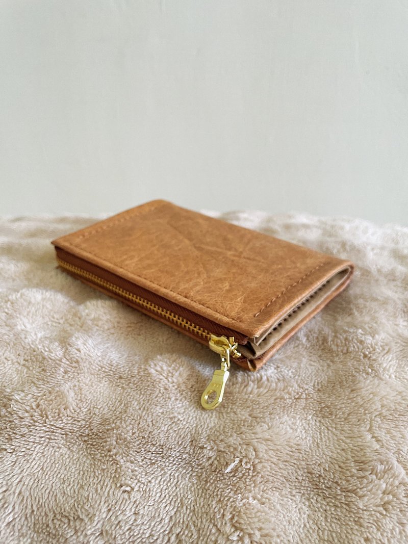 - 皮纹L型拉链短夹 /-*太妃糖*2026新品*素食纸皮革 - 零钱包 - 纸 橘色