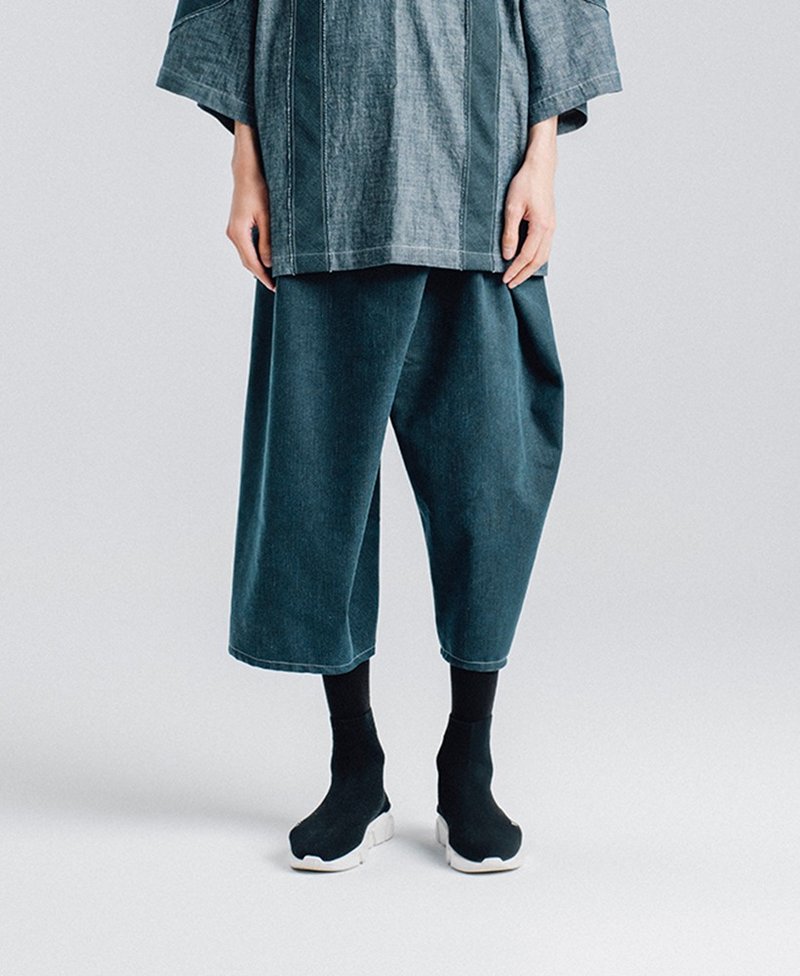 Alan Hu 2018S/S 合折宽裤 - 男士长裤 - 棉．麻 蓝色