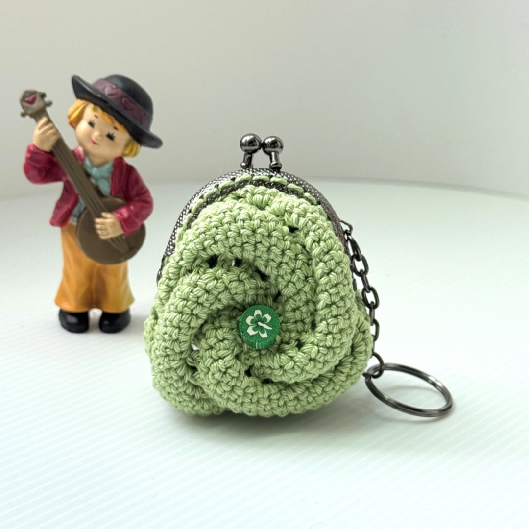 抹茶旋纹・钩针口金零钱包 | 5cm 口金 - 零钱包 - 棉 绿色