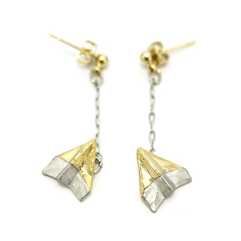 Origami Plane Earrings Paper Earrings / Earrings PA323 - 耳环/耳夹 - 其他金属 金色