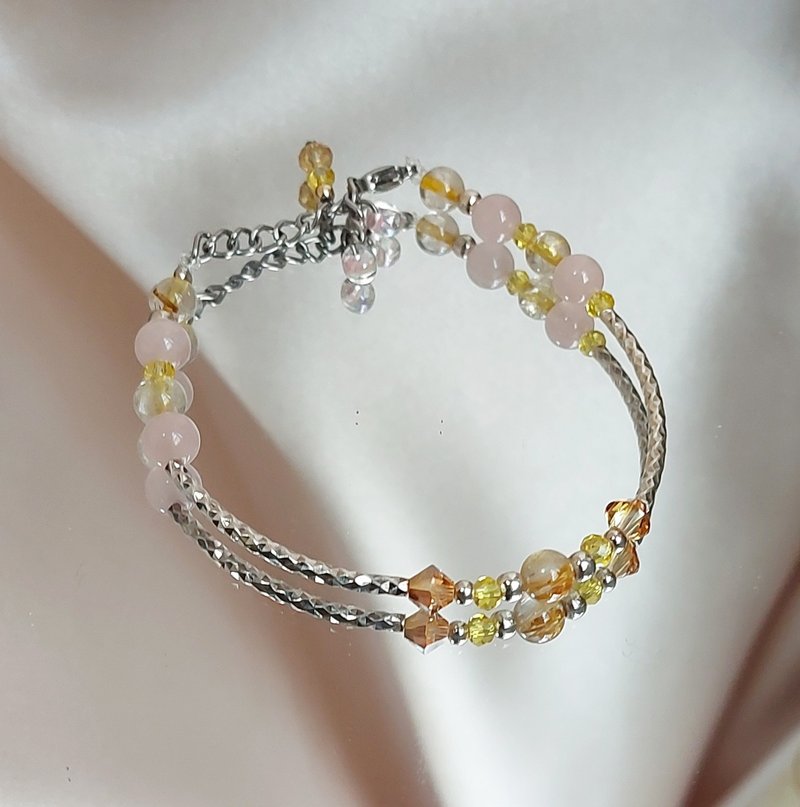 金发晶 天然石  财富之王 925纯银 粉晶 水晶 /招财好人缘手链 - 手链/手环 - 宝石 金色