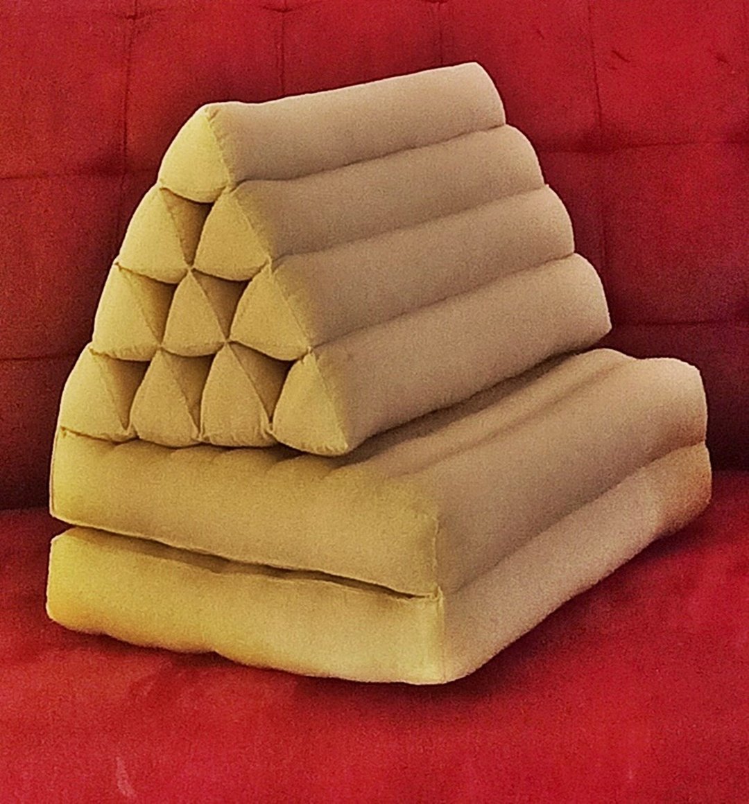 三角枕，2 折，10 个隔层，50 x 120 厘米，Khit 枕头，靠垫枕头，木棉枕头，Khit 图案木棉床垫。 - 枕头/抱枕 - 棉 咖啡色