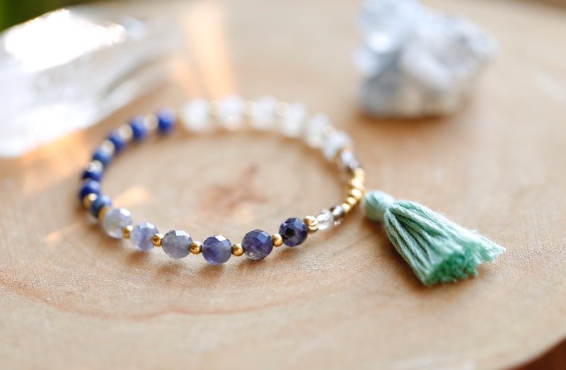 ||灵珑|| 单圈流苏手珠(定制款) 青金石/堇青石/月光石 - 手链/手环 - 水晶 蓝色