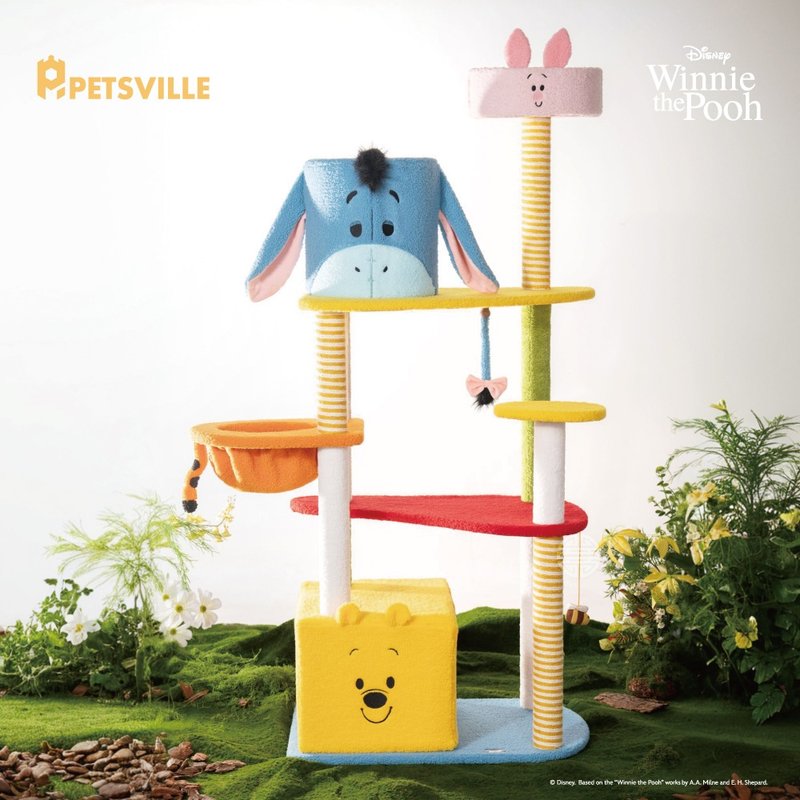 【PETSVILLE&迪士尼】小熊维尼嘉年华猫爬架 - 抓板/跳台 - 聚酯纤维 黄色