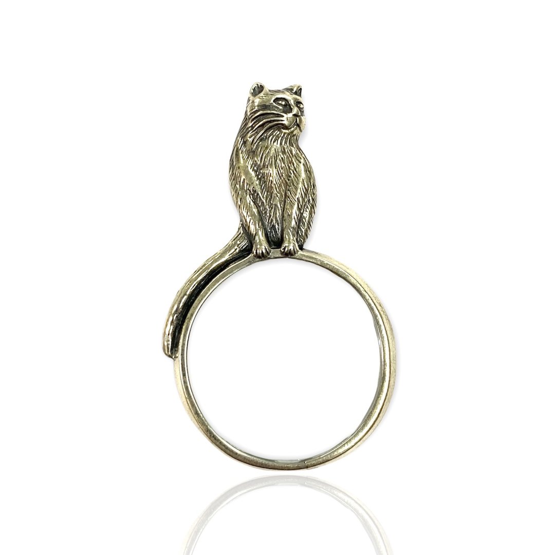 Victorian Style Cat Magnifying Glass Loop Pendant 925 Sterling Silver - 其他 - 纯银 银色