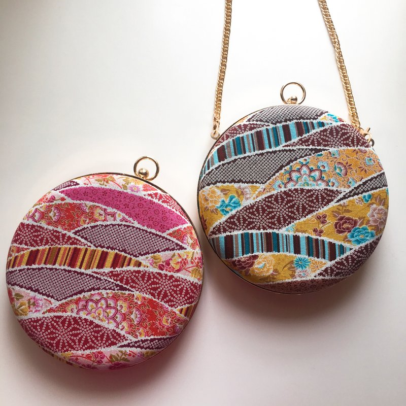 棕色拼布纯棉小圆包 - 可手拿/ 斜背/ 婚礼姊妹礼物 - 侧背包/斜挎包 - 棉．麻 咖啡色