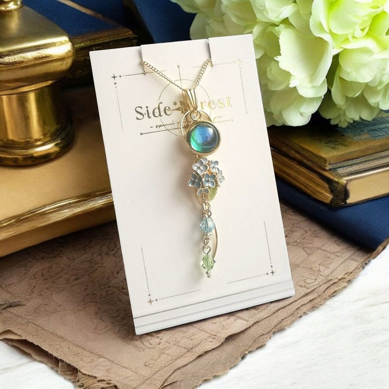 季节闪耀系列绣球花浅蓝色侧*森林原创玻璃 - 项链 - 玻璃 蓝色