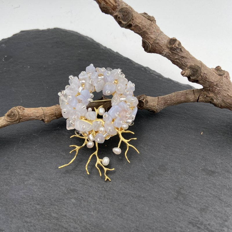 【母亲节礼盒】和风天然石紫玛瑙手工胸针v3 - 胸针 - 半宝石 蓝色