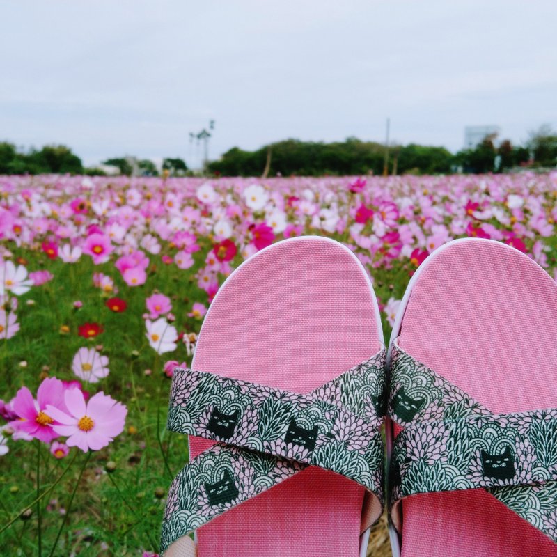 亲肤减压轻量舒适 / 台湾手作室内拖鞋 l 猫奴万岁 / 粉底色 - 室内拖鞋 - 聚酯纤维 