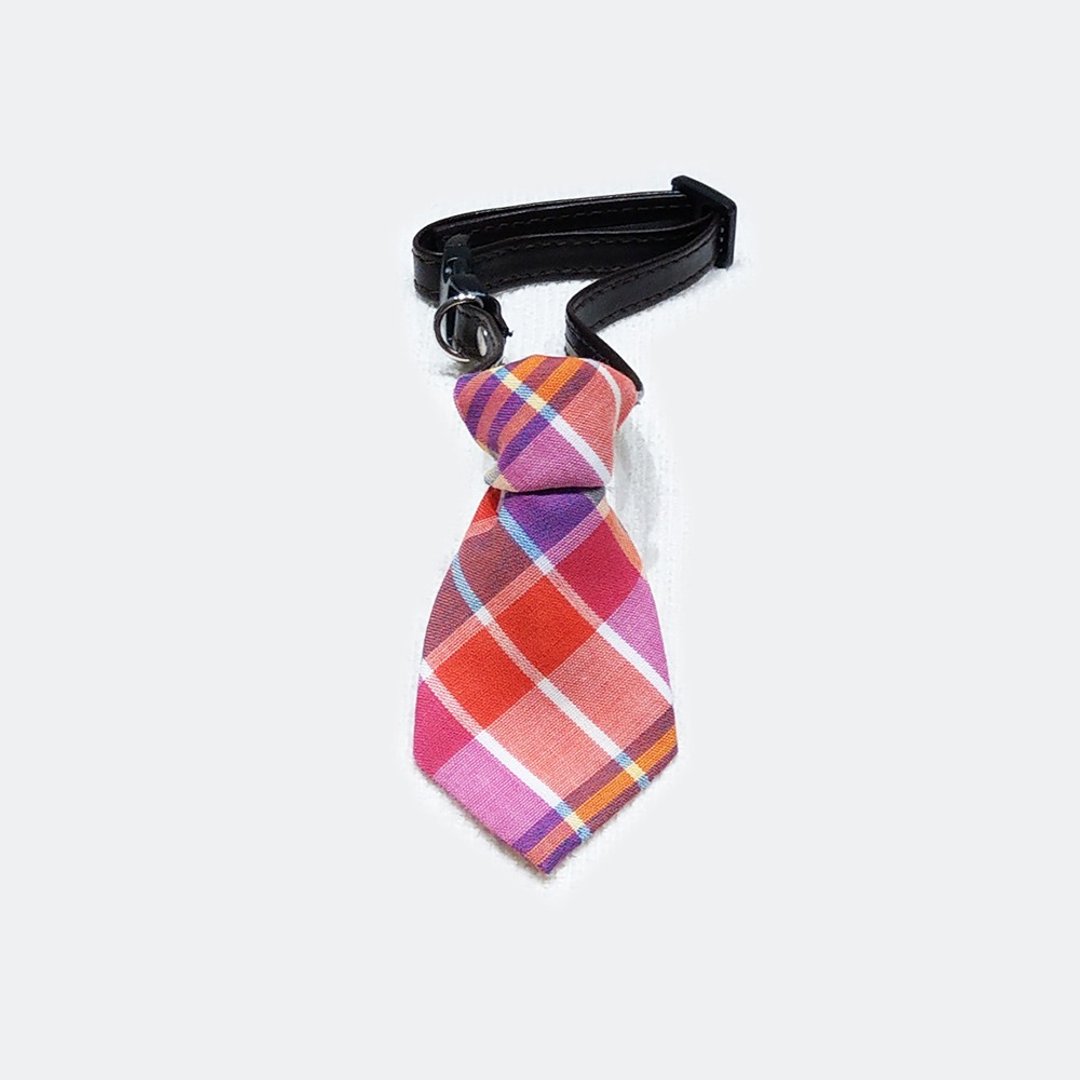 Ella Wang Design Tie 宠物  领带 猫 狗  格纹 绅士 - 项圈/牵绳 - 棉 橘色