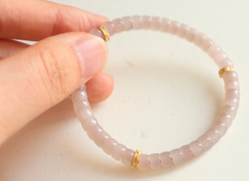 4mm天然和阗玉/和田玉-青海藕粉玉直切 古法银配件设计单圈手串ms - 手链/手环 - 宝石 粉红色