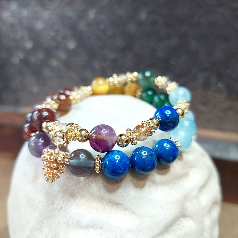 脉轮之光双手串 | 红胶花 | 橙石榴石 | 黄金虎眼石 | 绿草莓晶 | - 手链/手环 - 水晶 