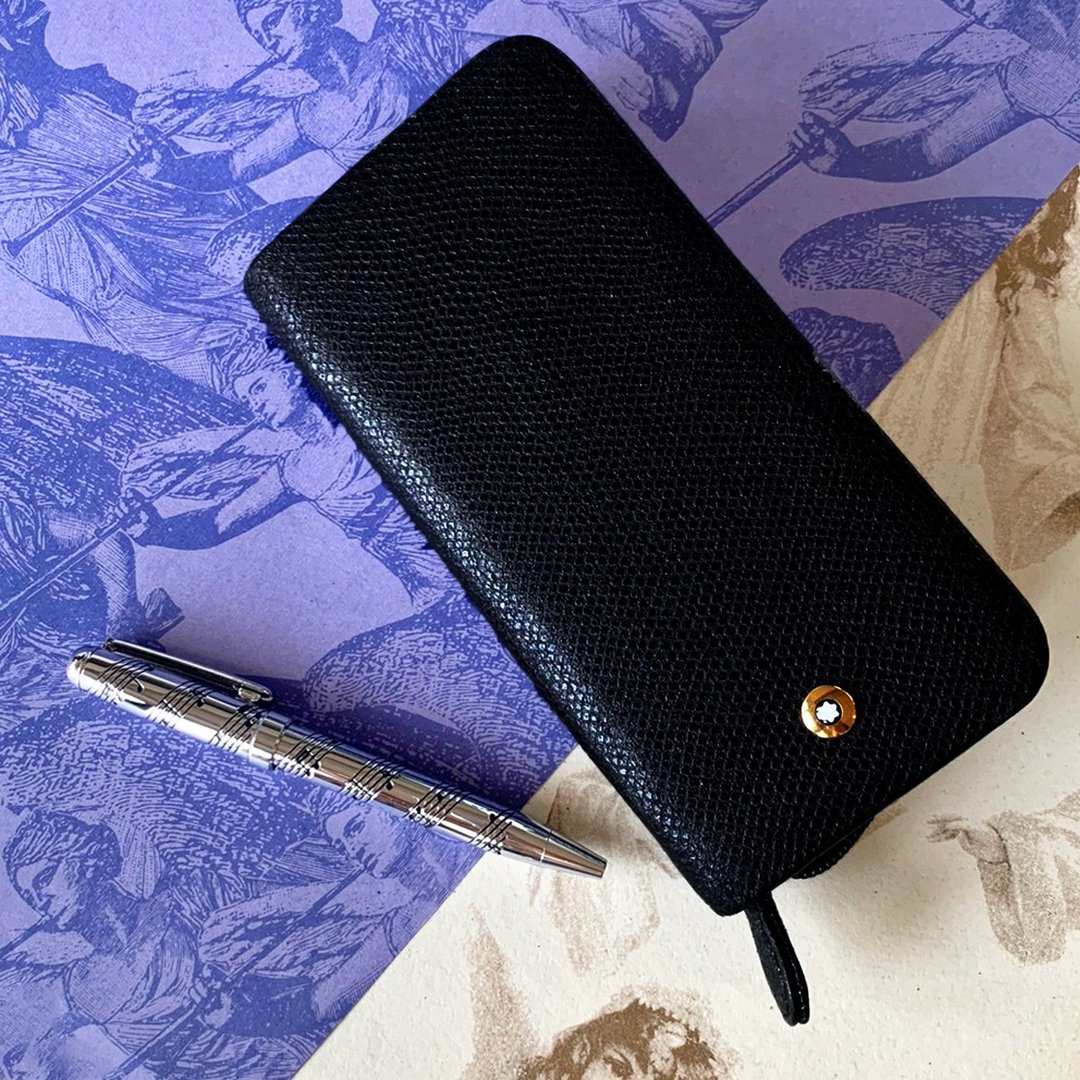 MONTBLANC 万宝龙 黑蟒皮革压花三孔笔袋 拉链笔盒笔袋 - 其他 - 真皮 黑色