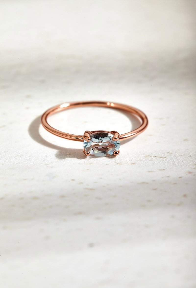 椭圆形海蓝宝石925纯银戒指 (银/玫瑰金/10K金) - 戒指 - 纯银 蓝色