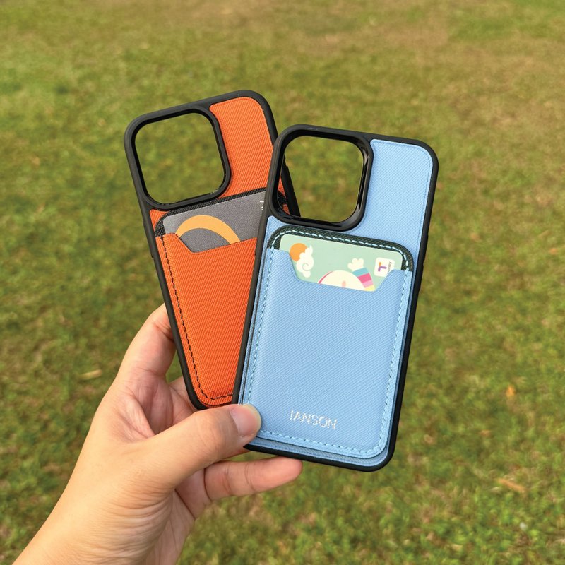 【iPhone磁吸咭位手机壳】十字纹牛皮系列/Magsafe卡套/磁吸力强 - 手机壳/手机套 - 真皮 多色