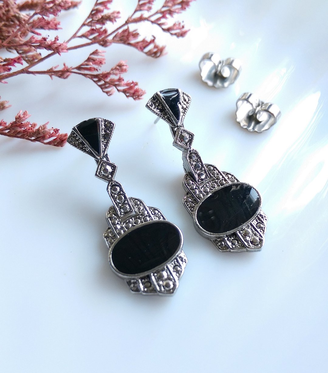Vintage Jewelry 西洋古董饰品 ART DECO 艺术装饰风格 针式耳环 - 耳环/耳夹 - 其他金属 金色