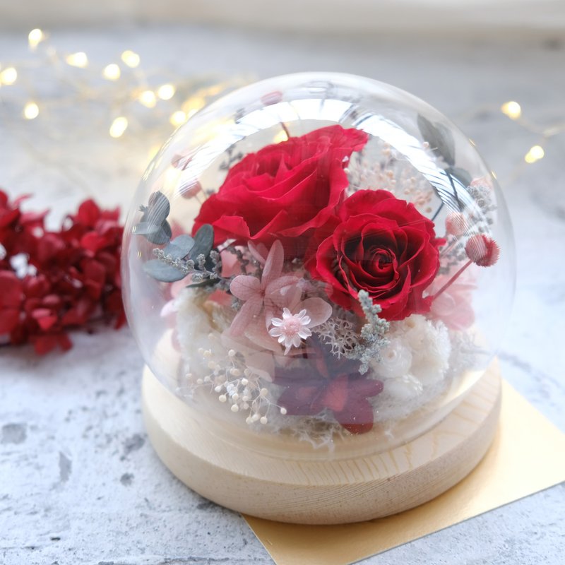 玻璃钟罩/红色/不凋花/永生花/玫瑰花/生日礼物/情人节/七夕 - 植栽/盆栽 - 植物．花 红色