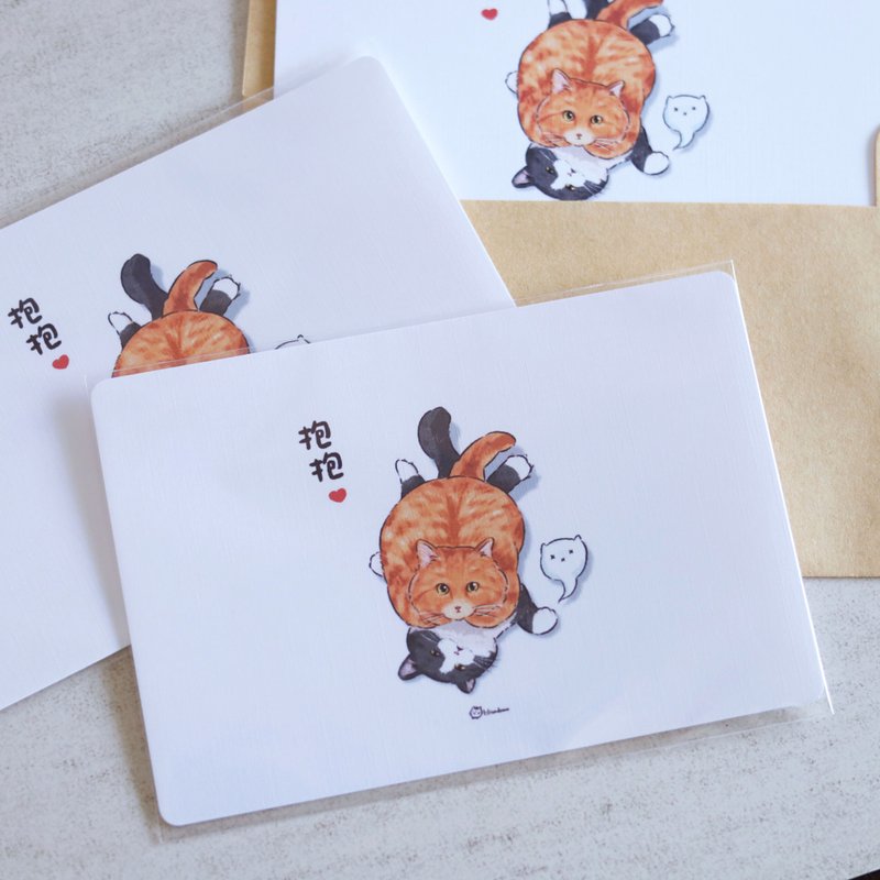 抱抱猫猫 情人节 万用卡 卡片 明信片 可爱 猫咪 日系 插画 - 卡片/明信片 - 纸 白色