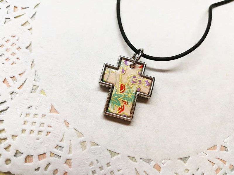 十字架项链颈链 日本友禅纸 和纸(独一商品)GY05-001 - 项链 - 纸 