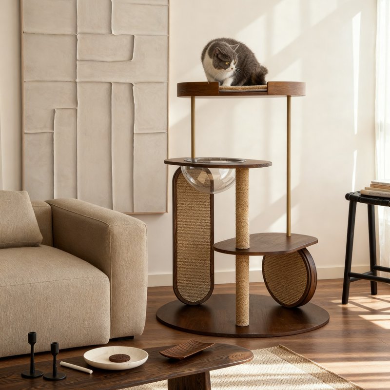 【原木百搭猫跳台】随心所欲搭配家内摆设/胡桃原木两色/太空舱 - 抓板/跳台 - 木头 咖啡色