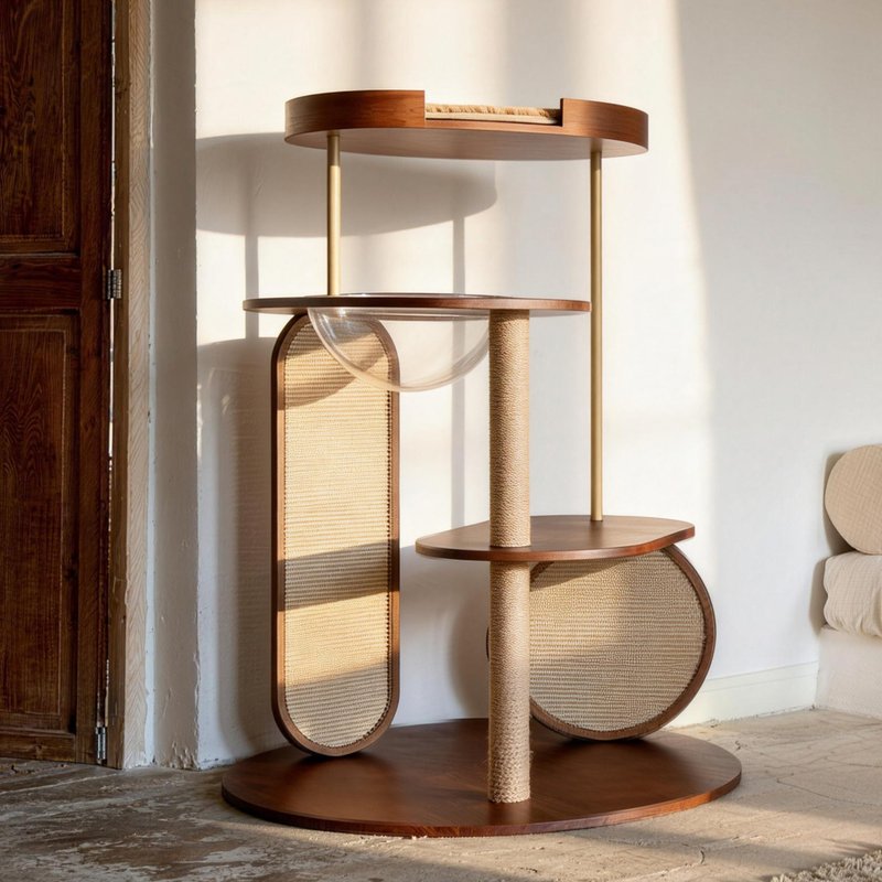 【Catime 猫跳台】随心所欲搭配家内摆设/胡桃原木两色/太空舱 - 抓板/跳台 - 木头 咖啡色