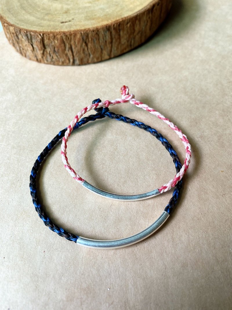 管住您的心 银管   925纯银蜡线编织手链 巴西蜡线 情侣手链 - 手链/手环 - 纯银 粉红色