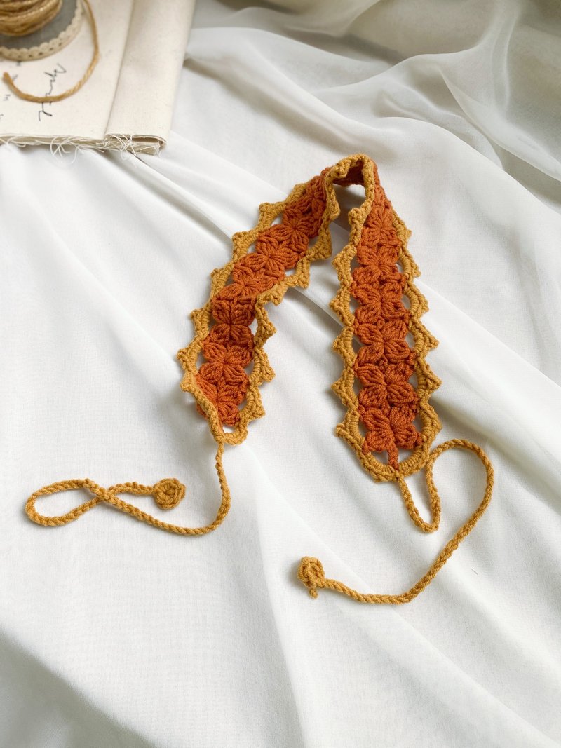 【好日手作】 春日烂漫韩式金橘色花纹手工编织发带 - 发带/发箍 - 棉．麻 多色