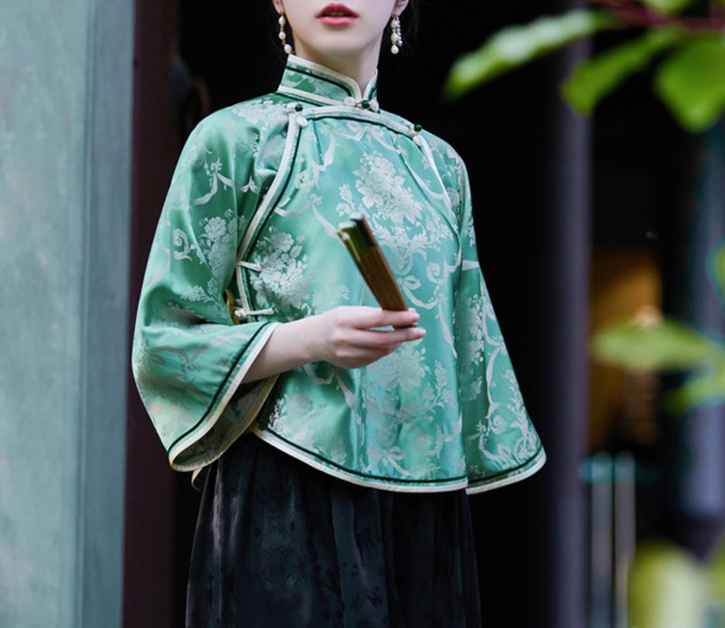 【碧城】 新中式復古/双襟盘扣旗袍 - 旗袍 - 其他材质 绿色