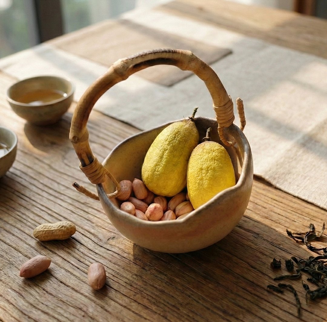手工柴烧・竹节提把古韵小果篮・居家摆饰・乔迁贺礼 - 茶具/茶杯 - 陶 