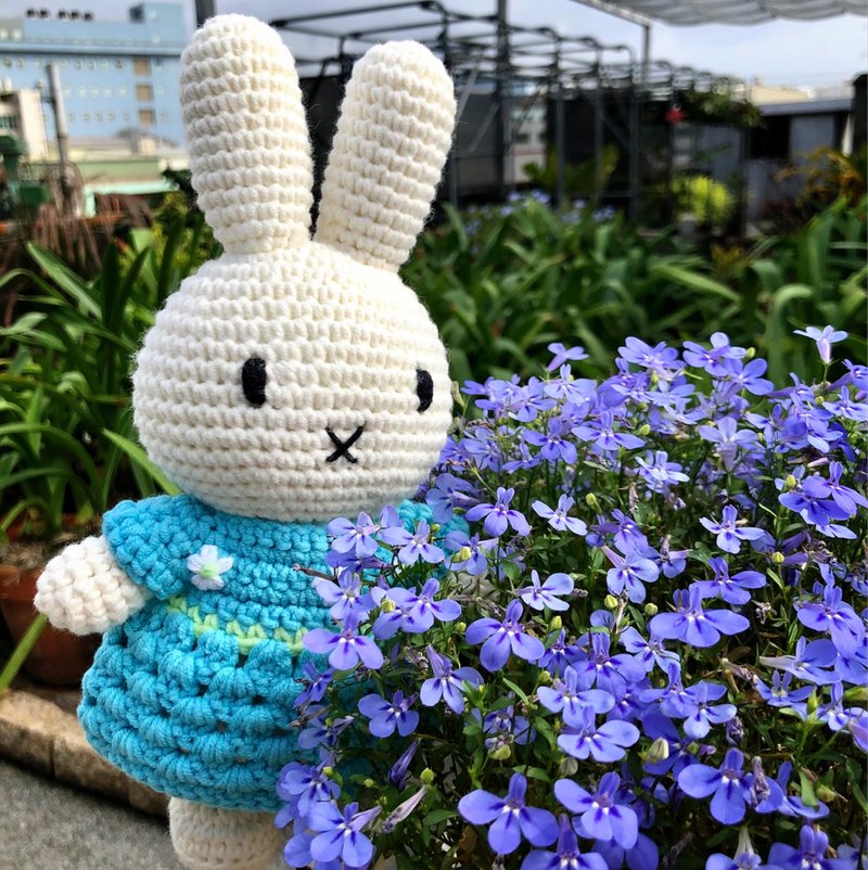 荷兰 Just Dutch | Miffy 米飞兔 和她的新款梵谷杏花洋装 - 玩偶/公仔 - 棉．麻 蓝色