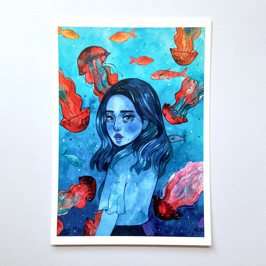 蜉蝣   水彩插画印制画 - 卡片/明信片 - 纸 蓝色