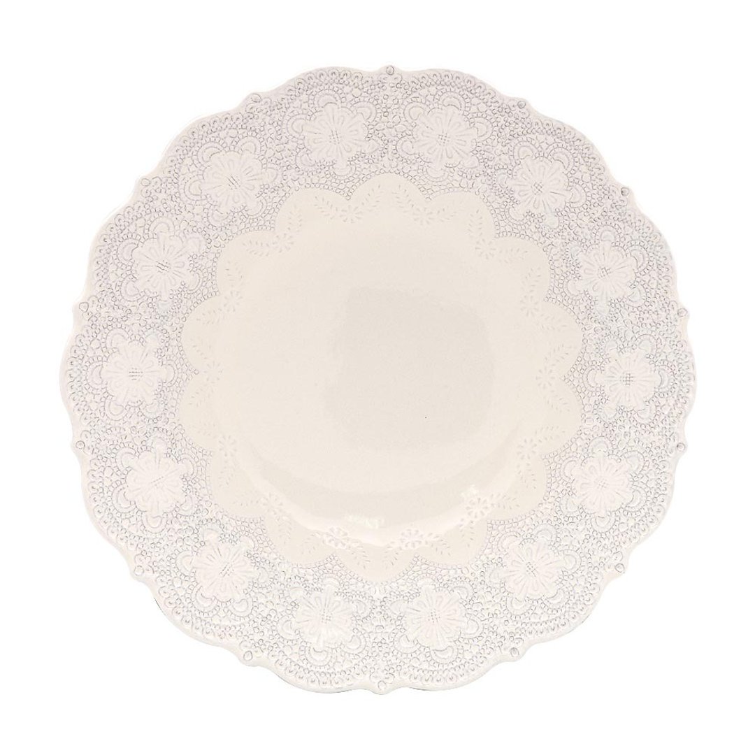 意大利VBC casa手工浮雕蕾丝系列32cm餐盘(米白色) - 碗 - 陶 白色