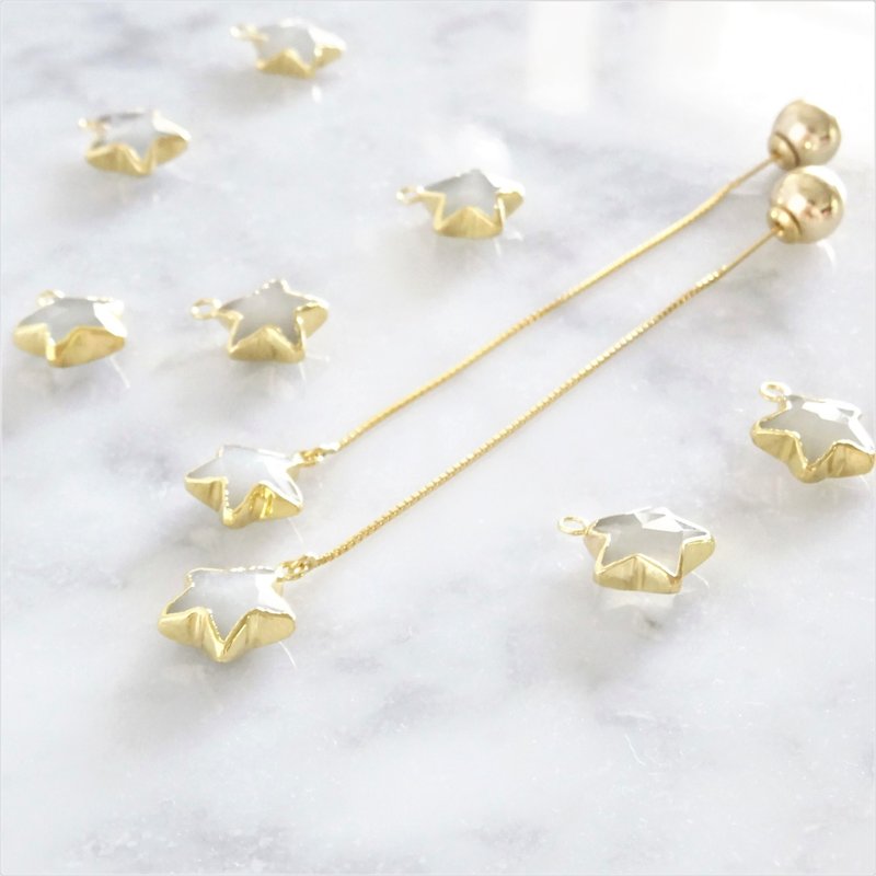 14kgf*Rainbow Moonstone STAR american pierced earring - 耳环/耳夹 - 宝石 白色