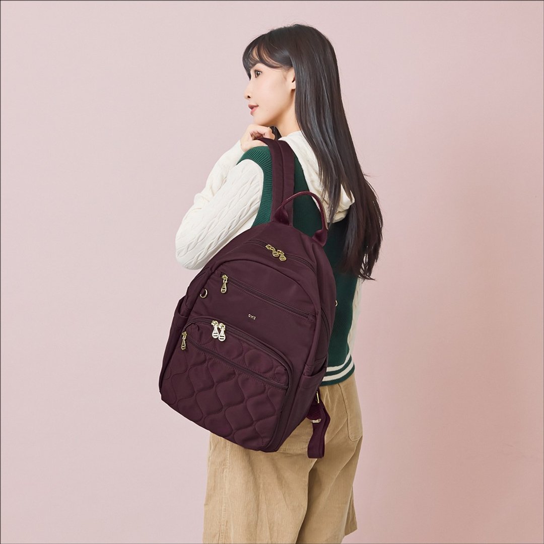 必 BUY 葫芦纹旅行后背包 (大款)23336 勃根地红 - 后背包/双肩包 - 尼龙 