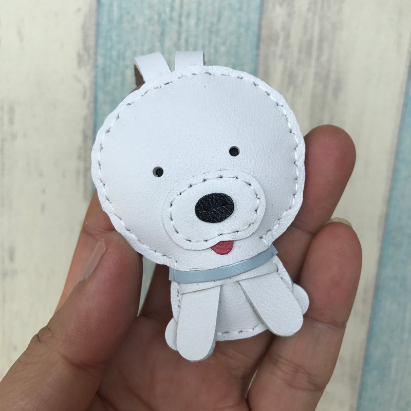 疗愈小物 白色 可爱 小狗 纯手工缝制 皮革 吊饰 小尺寸 - 吊饰 - 真皮 白色