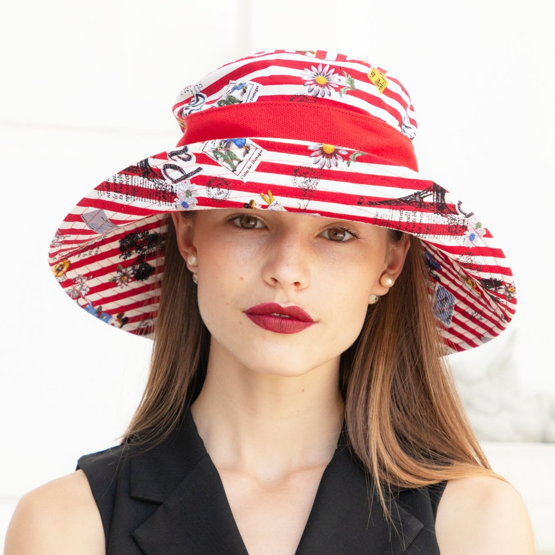 ATIPA 宽边太阳帽 Madame Derby Paris - 帽子 - 棉 红色
