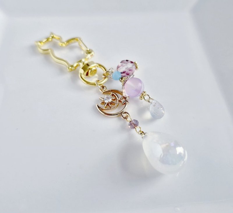 梦幻珍珠坠饰与宇宙主题，大尺寸时髦钥匙圈，淡紫色，生日礼物 - 钥匙链/钥匙包 - 玻璃 紫色